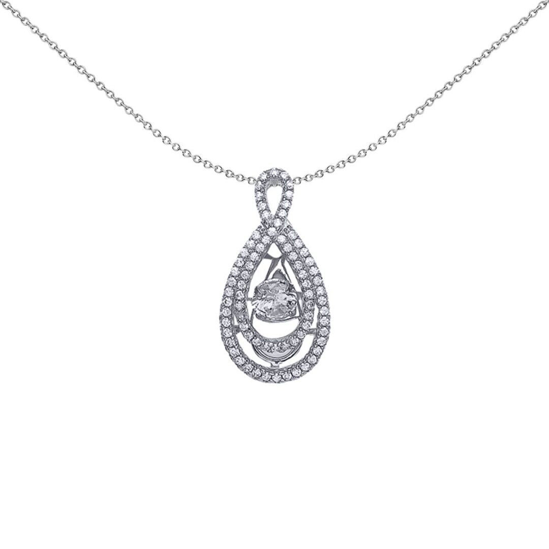 Silver  CZ Rocking Double Loop Halo Suspended Solitaire Pendant - GVP351