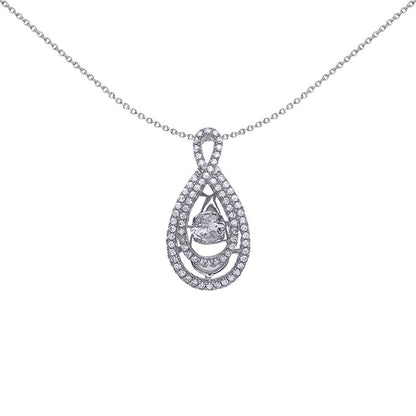 Silver  CZ Rocking Double Loop Halo Suspended Solitaire Pendant - GVP351