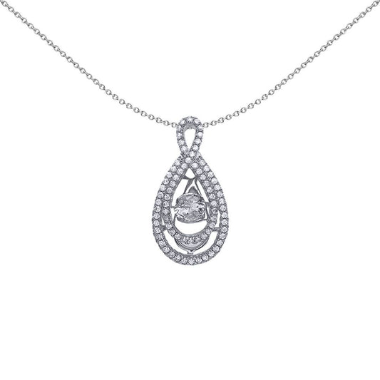 Silver  CZ Rocking Double Loop Halo Suspended Solitaire Pendant - GVP351