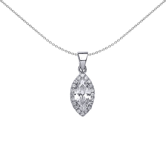 Silver  Marquise CZ Halo Charm Necklace 18 inch - GVP354