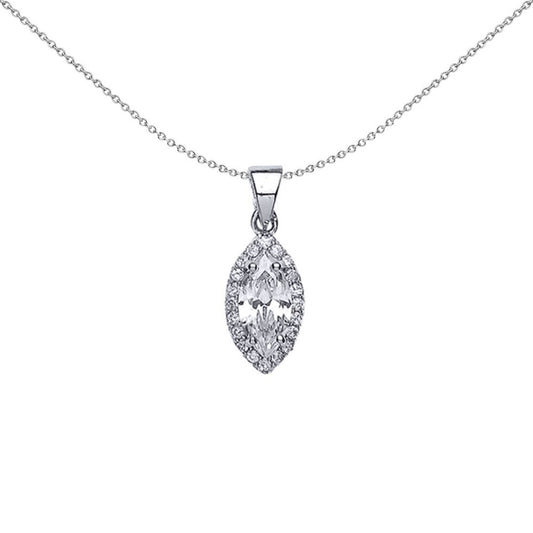 Sterling Silver  Marquise CZ Cat's Eye Halo Charm Necklace - GVP354