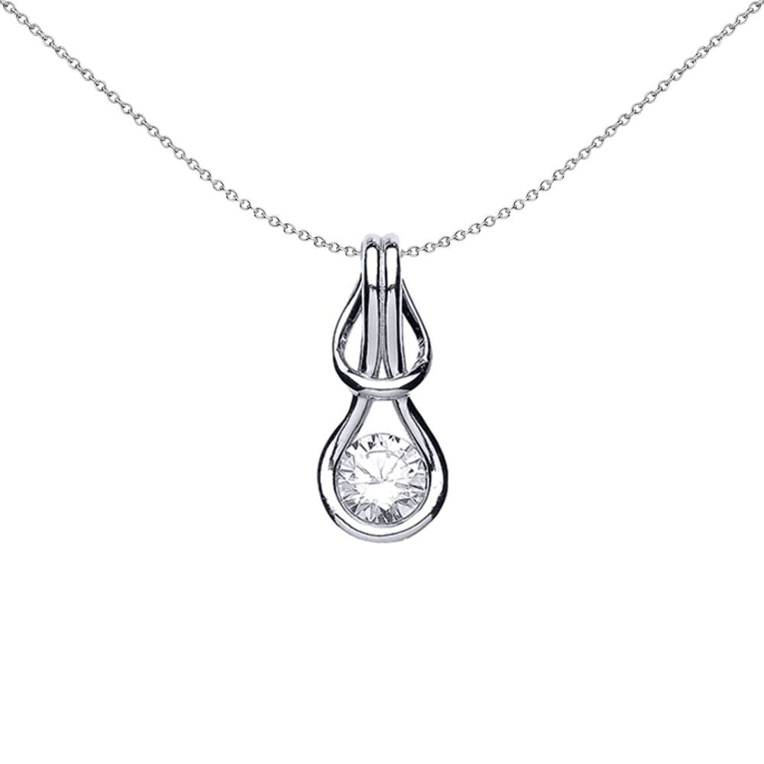 Silver  CZ Love Knot Solitaire Pendant Necklace - GVP355