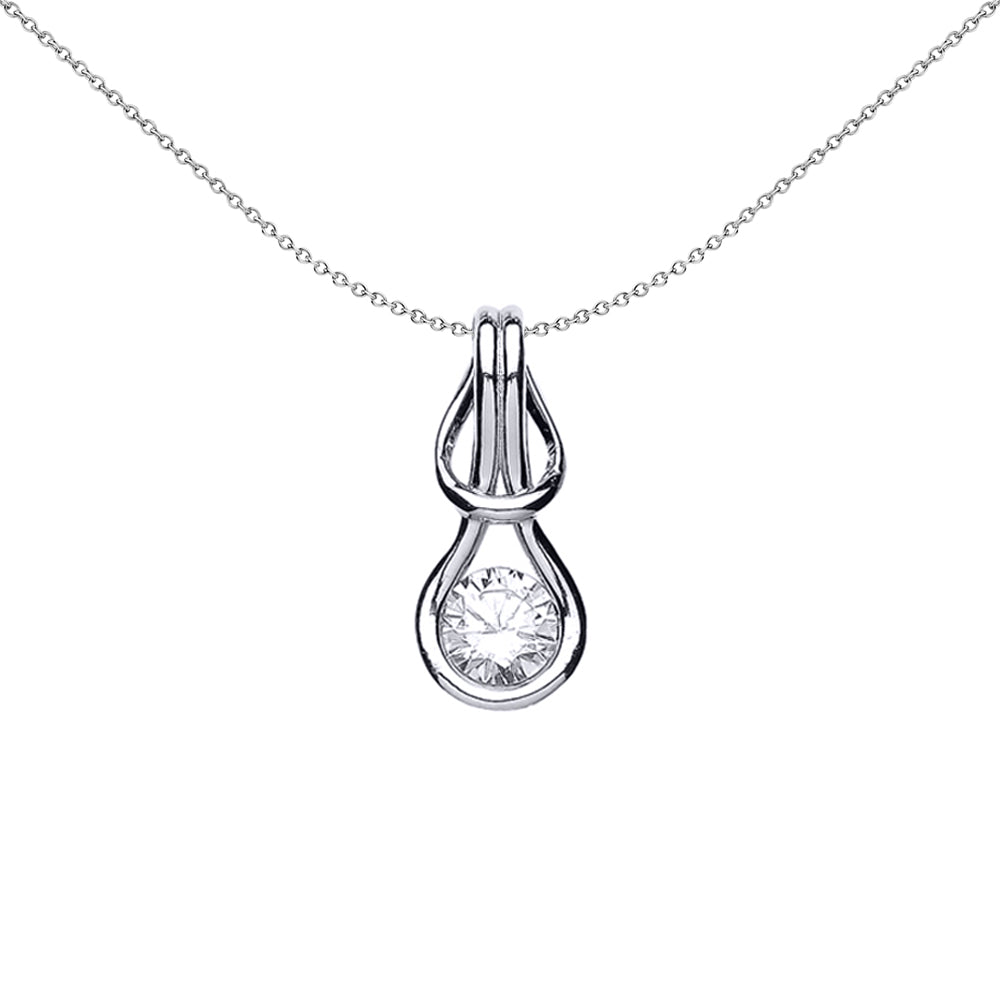 Silver  CZ Love Knot Solitaire Pendant Necklace 18 inch - GVP355