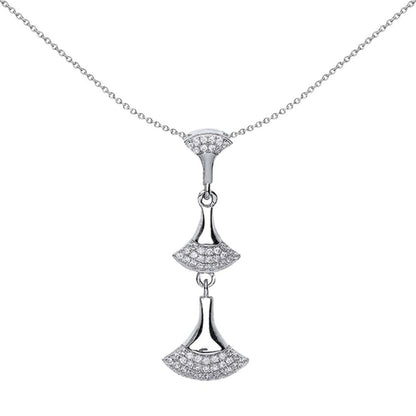 Silver  CZ Pave Fans Drop Charm Necklace - GVP356