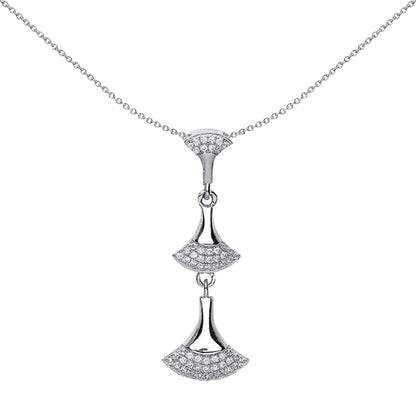 Silver  CZ Pave Fans Drop Charm Necklace 18 inch - GVP356