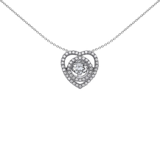 Silver  CZ Solitaire Heart Pendant Necklace 18 inch - GVP366