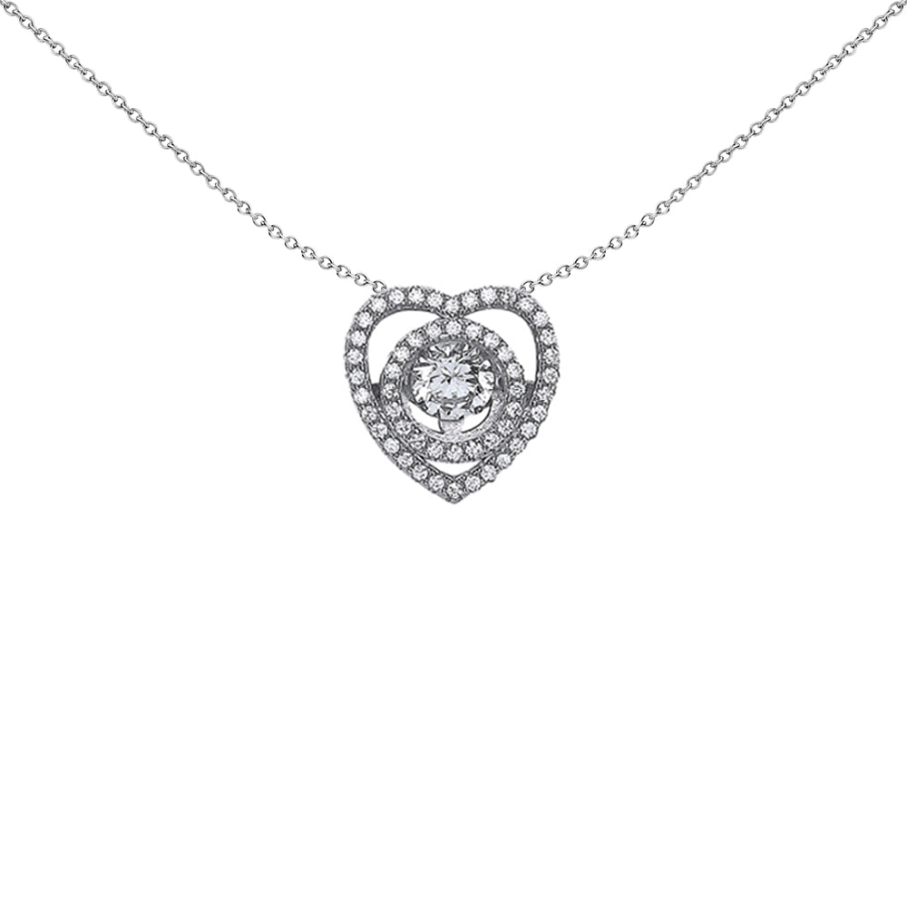 Silver  CZ Solitaire Heart Pendant Necklace 18 inch - GVP366