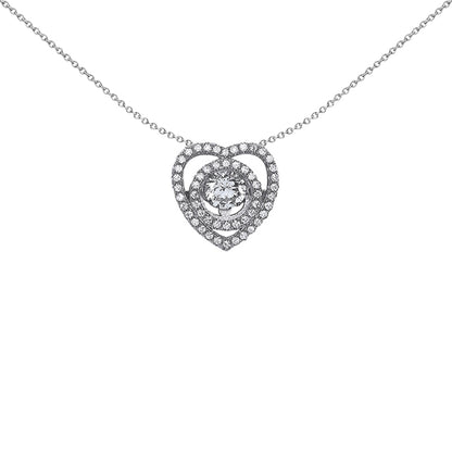 Silver  CZ Solitaire Heart Pendant Necklace 18 inch - GVP366