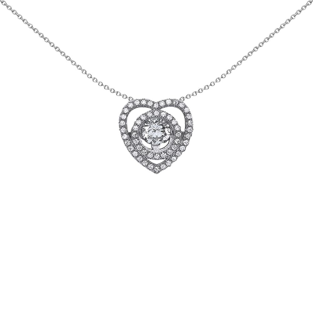 Silver  CZ Solitaire Heart Pendant Necklace 18 inch - GVP366