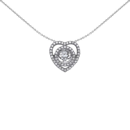 Silver  CZ Solitaire Heart Pendant Necklace 18 inch - GVP366