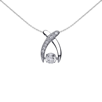 Silver  CZ Solitaire Pendant Necklace 18 inch - GVP370