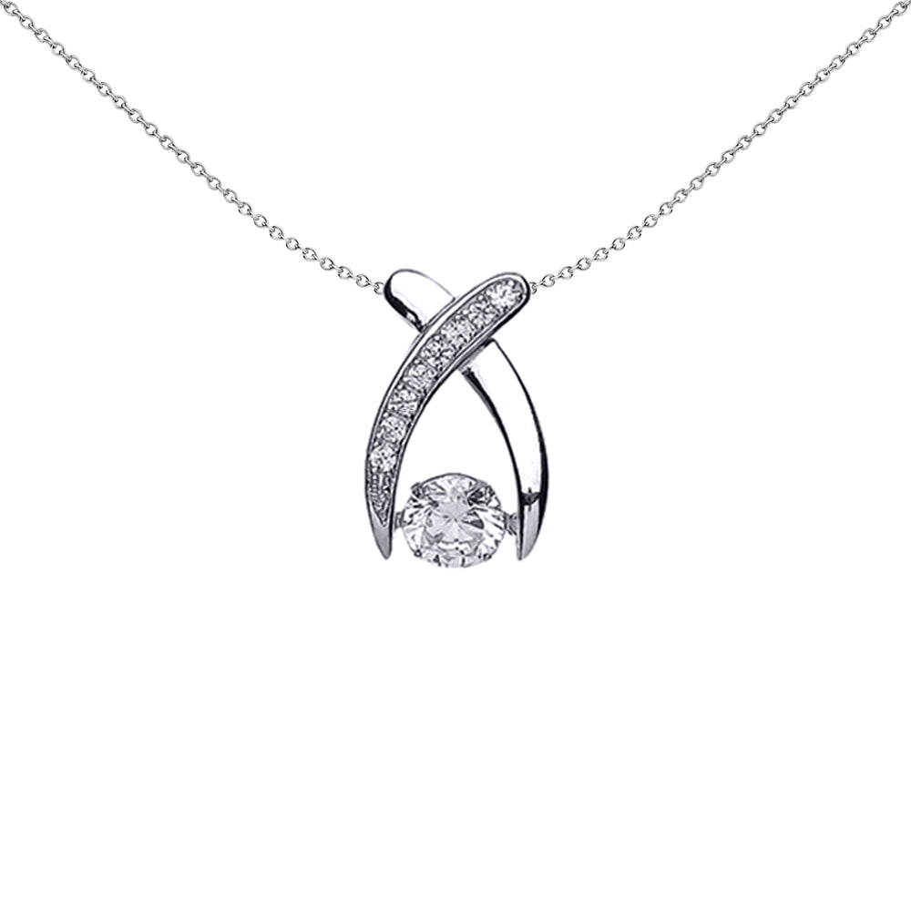 Silver  CZ Solitaire Pendant Necklace 18 inch - GVP370