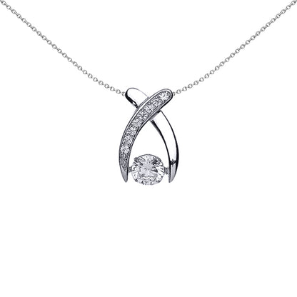 Silver  CZ Solitaire Pendant Necklace 18 inch - GVP370