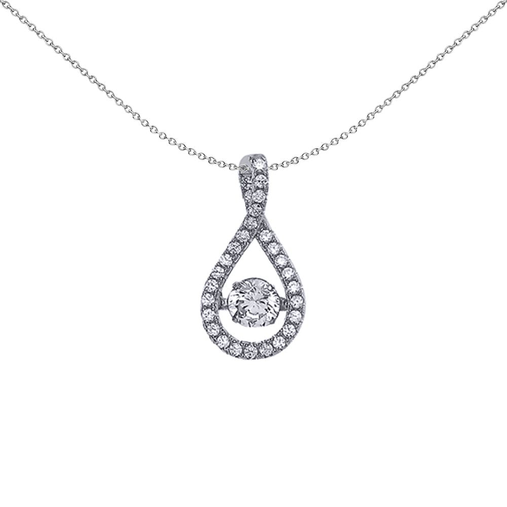 Silver  CZ Solitaire Pendant Necklace 18 inch - GVP373