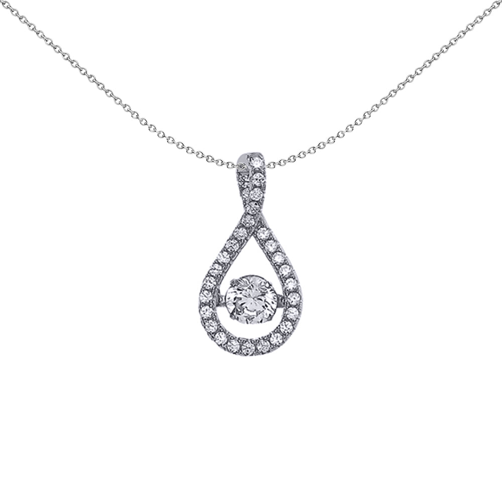 Silver  CZ Solitaire Pendant Necklace 18 inch - GVP373