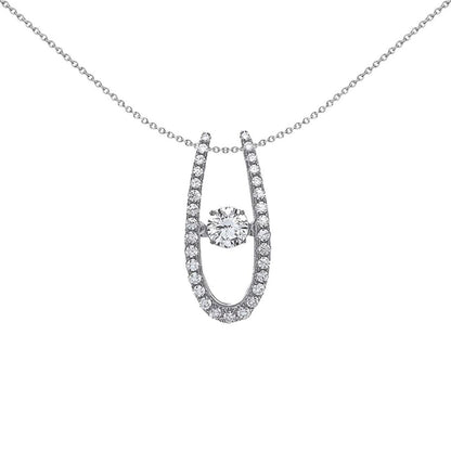 Silver  CZ Rocking Solitaire Elongated U Horseshoe Pendant - GVP374