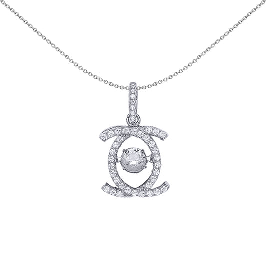 Silver  CZ Floating Stone Pendant Necklace 18 inch - GVP377