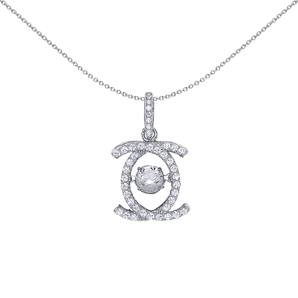 Silver  CZ Floating Stone Pendant Necklace 18 inch - GVP377