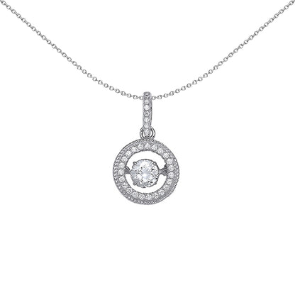 Silver  CZ Floating Halo Pendant Necklace 18 inch - GVP378