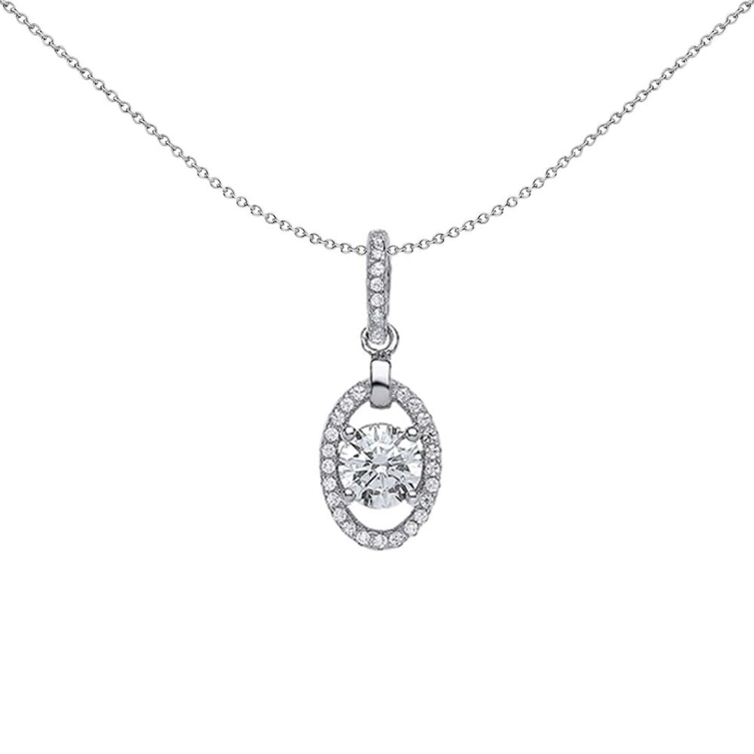 Sterling Silver  CZ Oval Halo 4-Claw Halo Charm Necklace - GVP380