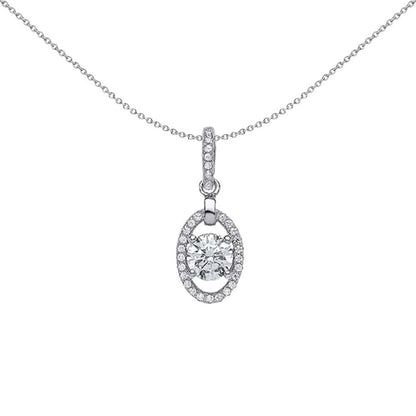 Sterling Silver  CZ Oval Halo 4-Claw Halo Charm Necklace - GVP380