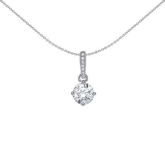 Silver  CZ 4 Claw Solitaire Pendant Necklace 18 inch - GVP381
