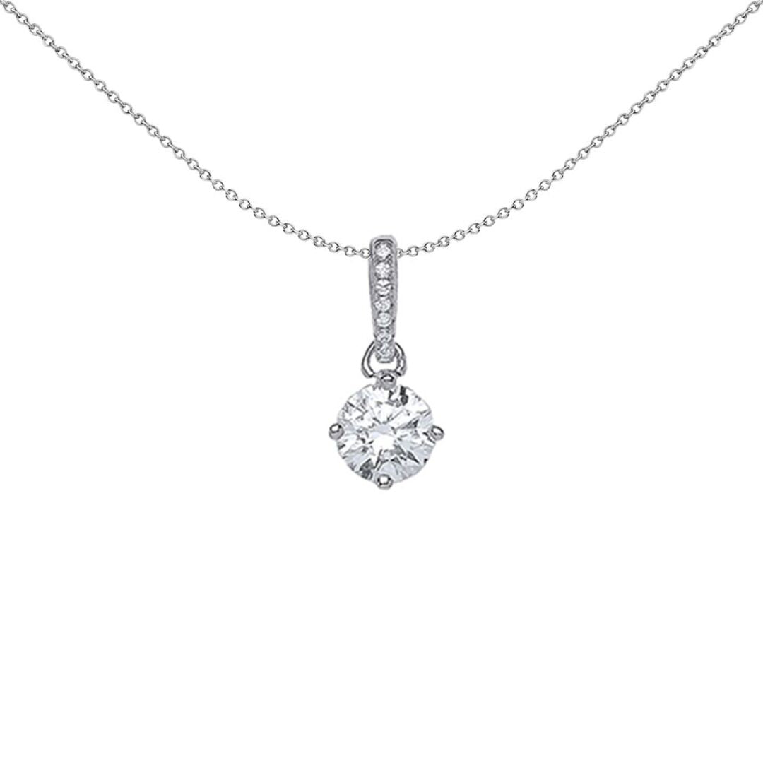 Silver  CZ 4 Claw Solitaire Pendant Necklace - GVP381
