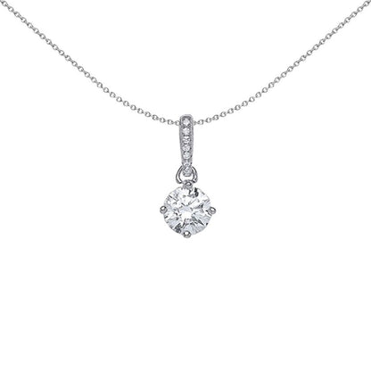 Silver  CZ 4 Claw Solitaire Pendant Necklace - GVP381