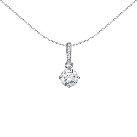 Sterling Silver  CZ Baby Rattle 4 Claw Solitaire Pendant Necklace - GVP381