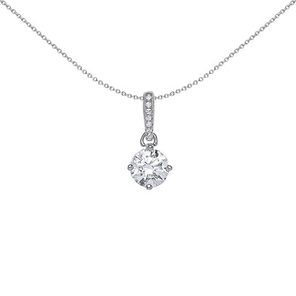 Silver  CZ 4 Claw Solitaire Pendant Necklace 18 inch - GVP381