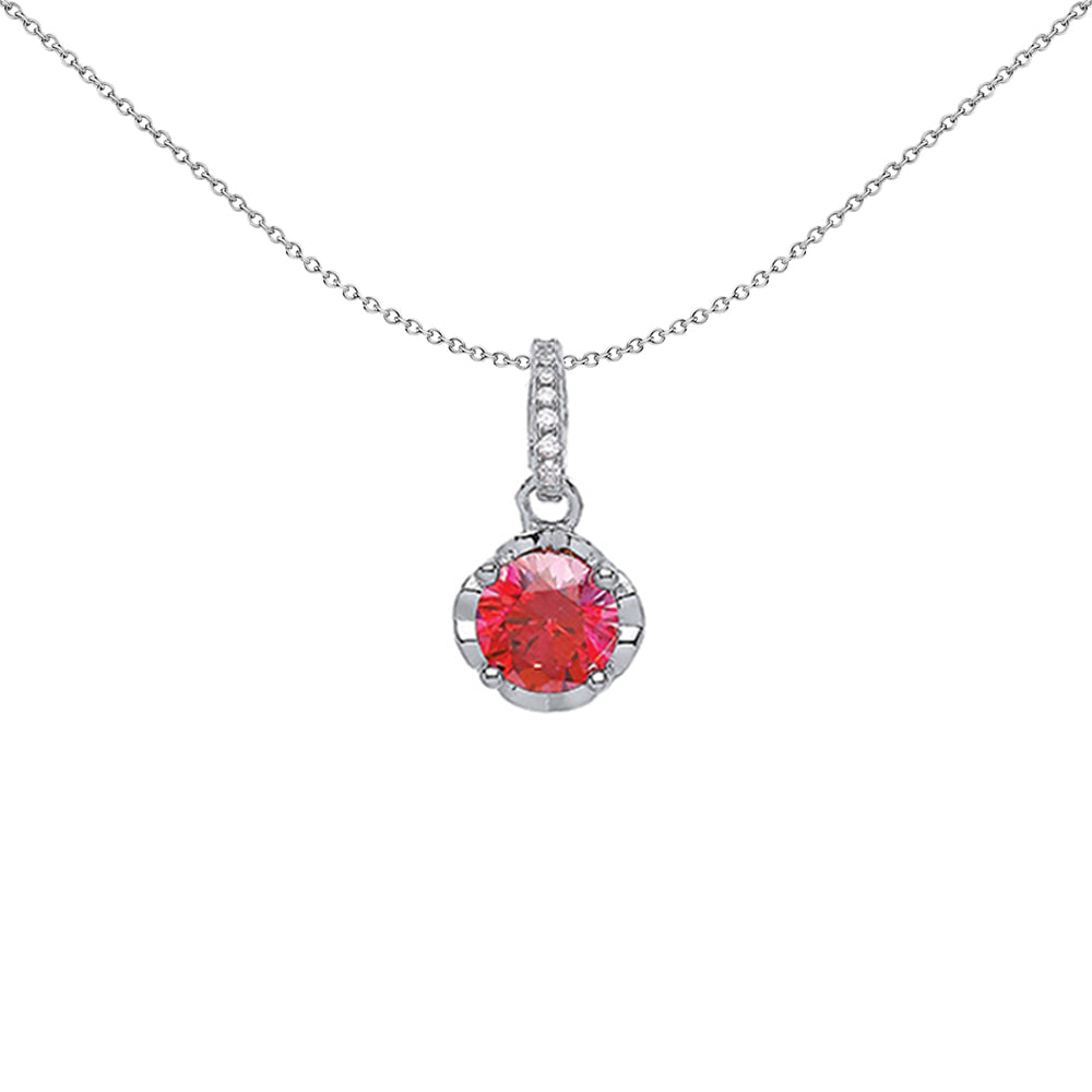 Silver  Red CZ Drop Pendant Necklace 18 inch - GVP383