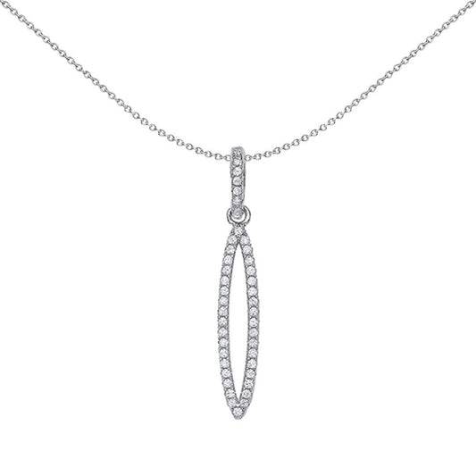 Sterling Silver  CZ Elongated Cat's Eye Tear of Joy Charm Necklace - GVP384