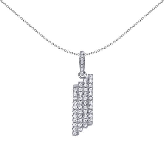 Silver  CZ Pave 4 Row Charm Necklace 18 inch - GVP385