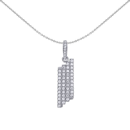 Silver  CZ Pave 4 Row Charm Necklace - GVP385