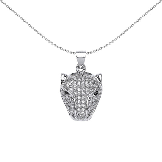 Mens Silver  CZ Panther Charm Necklace 18 inch - GVP391