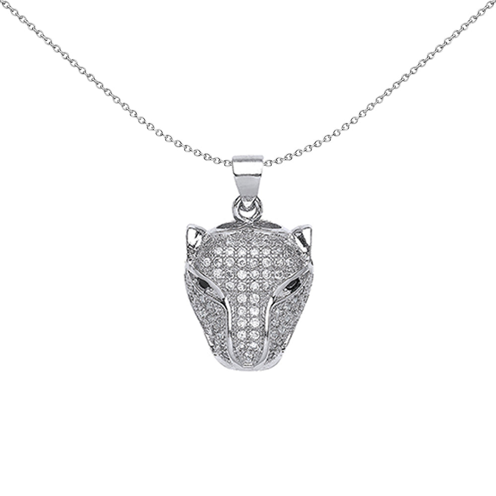 Mens Silver  CZ Panther Charm Necklace 18 inch - GVP391