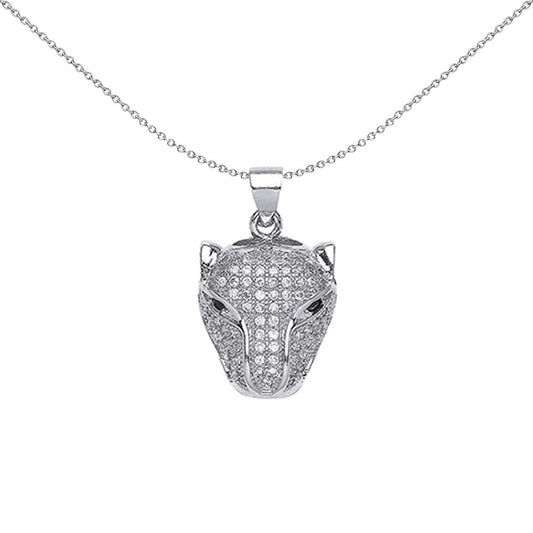 Mens Silver  CZ Panther Charm Necklace 18 inch - GVP391