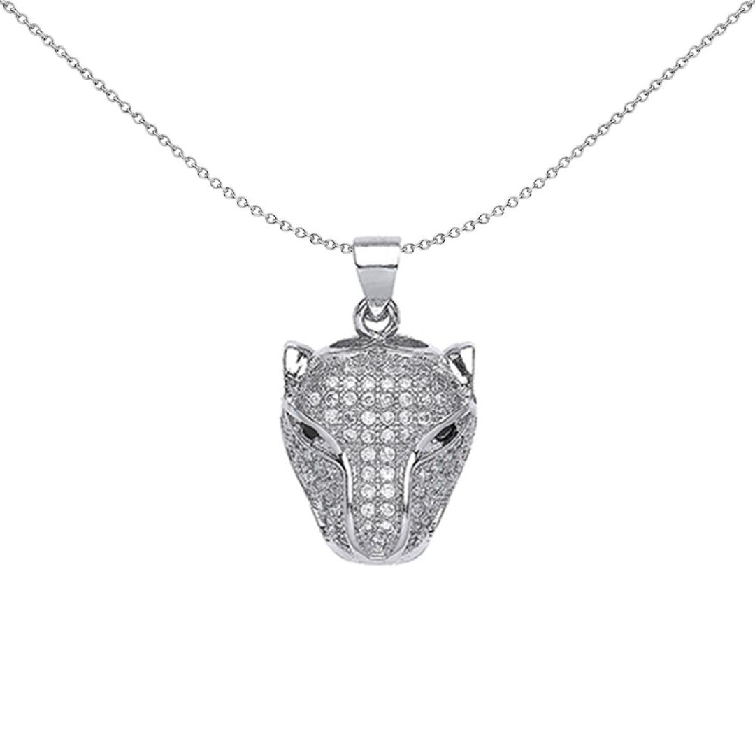 Mens Silver  CZ Panther Charm Necklace - GVP391