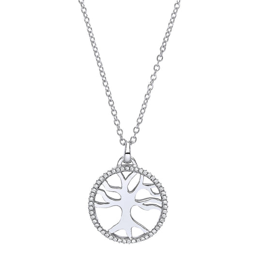 Silver  CZ Tree of Life Pendant Necklace 17 inch - GVP394