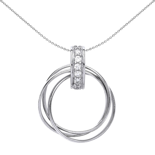 Silver  CZ Chinese Linking Rings Charm Necklace 18 inch - GVP396