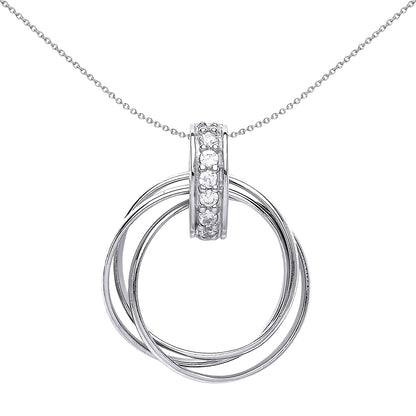 Silver  CZ Chinese Linking Rings Charm Necklace 18 inch - GVP396