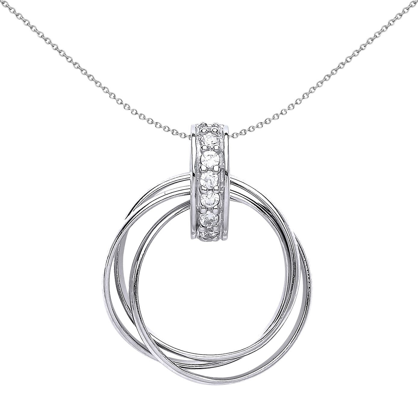 Silver  CZ Chinese Linking Rings Charm Necklace - GVP396