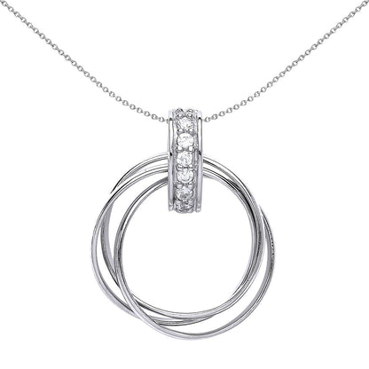 Silver  CZ Chinese Linking Rings Charm Necklace - GVP396