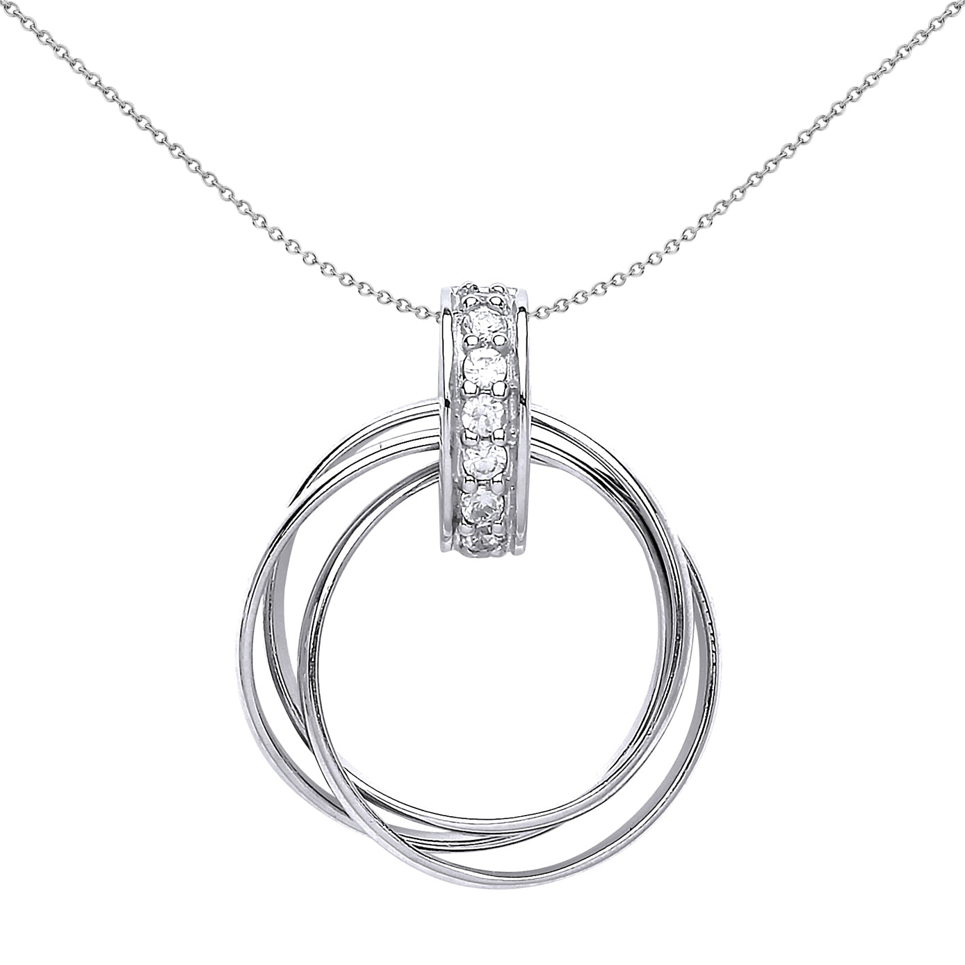 Silver  CZ Chinese Linking Rings Charm Necklace 18 inch - GVP396