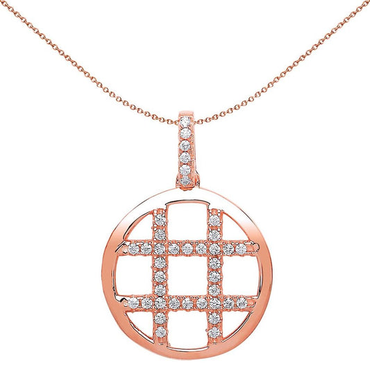 Rose Silver  CZ Halo Pave Hashtag Charm Necklace - GVP397