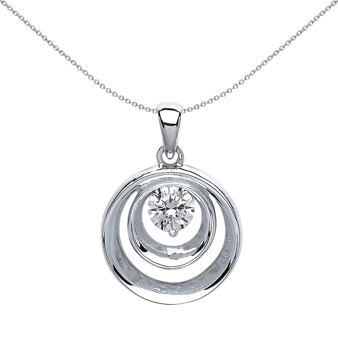 Silver  CZ Tunnel Rings Charm Necklace 18 inch - GVP398