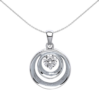 Silver  CZ Tunnel Rings Charm Necklace 18 inch - GVP398