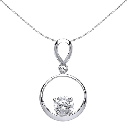 Silver  CZ Sitting Solitaire Halo Charm Necklace 18 inch - GVP400