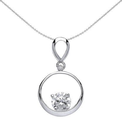 Silver  CZ Sitting Solitaire Halo Charm Necklace - GVP400