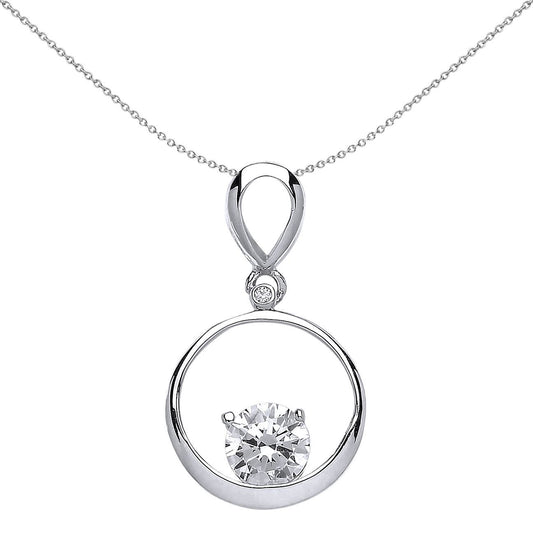 Silver  CZ Sitting Solitaire Halo Charm Necklace - GVP400